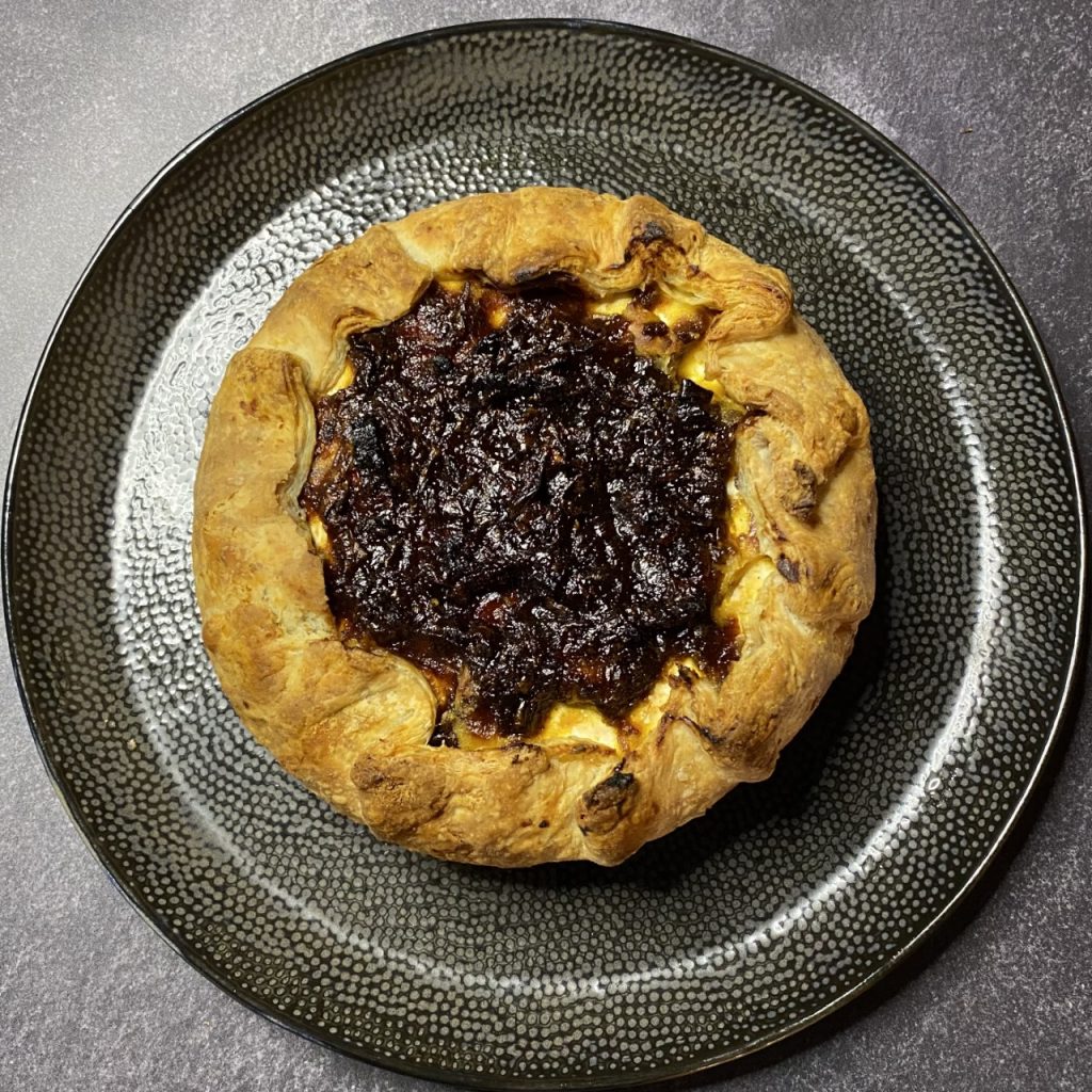 Brie and caramelised onion galette