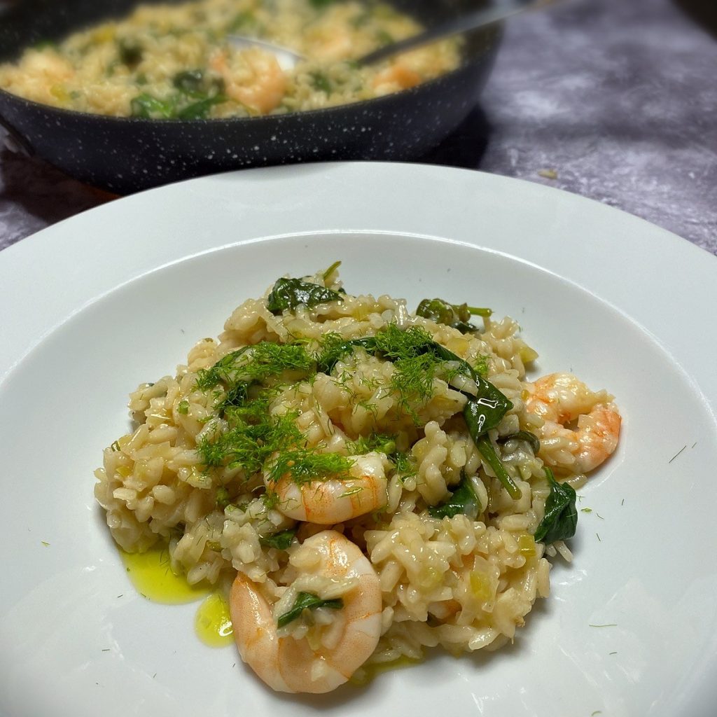 Prawn and spinach risotto